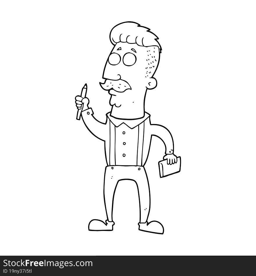 Black And White Cartoon Man With Notebook