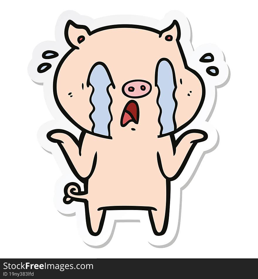 sticker of a crying pig cartoon