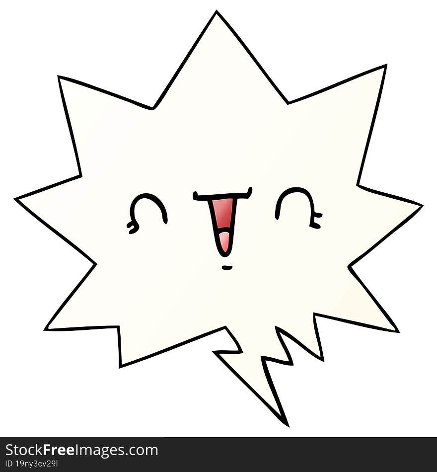 happy cartoon face with speech bubble in smooth gradient style