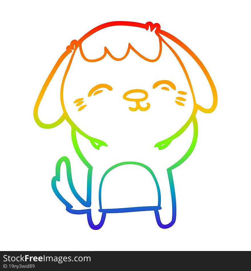 rainbow gradient line drawing of a happy cartoon dog