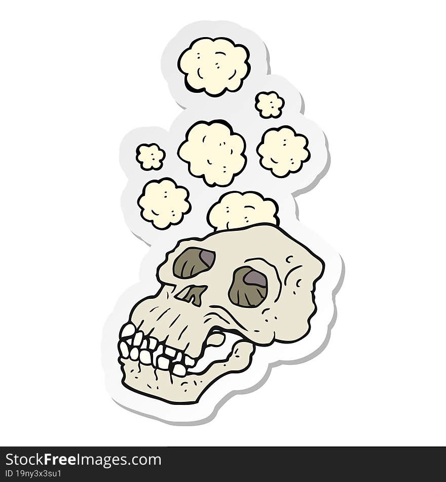 sticker of a cartoon ancient skull