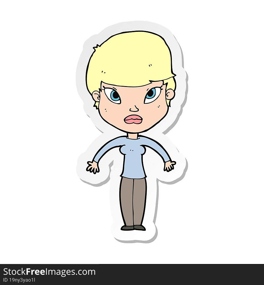 Sticker Of A Cartoon Woman Shrugging Shoulders