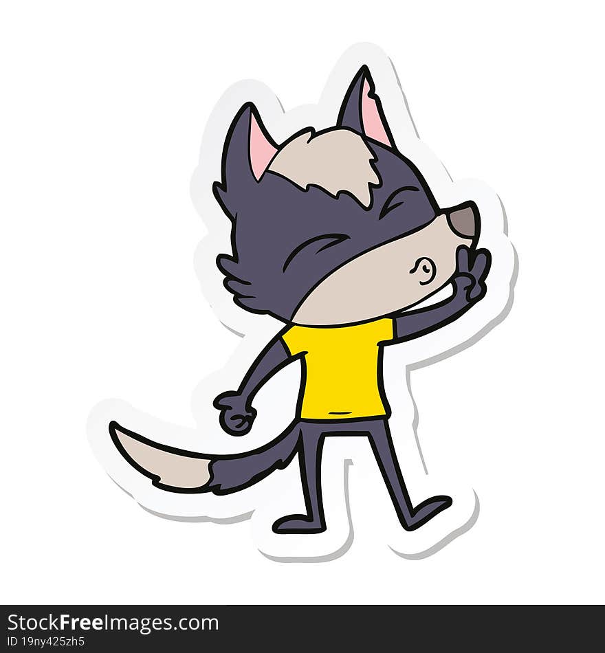 Sticker Of A Cartoon Wolf Whistling