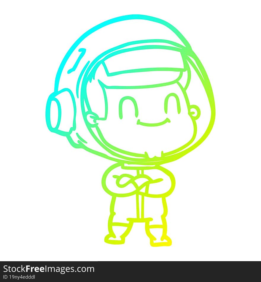 cold gradient line drawing happy cartoon astronaut man