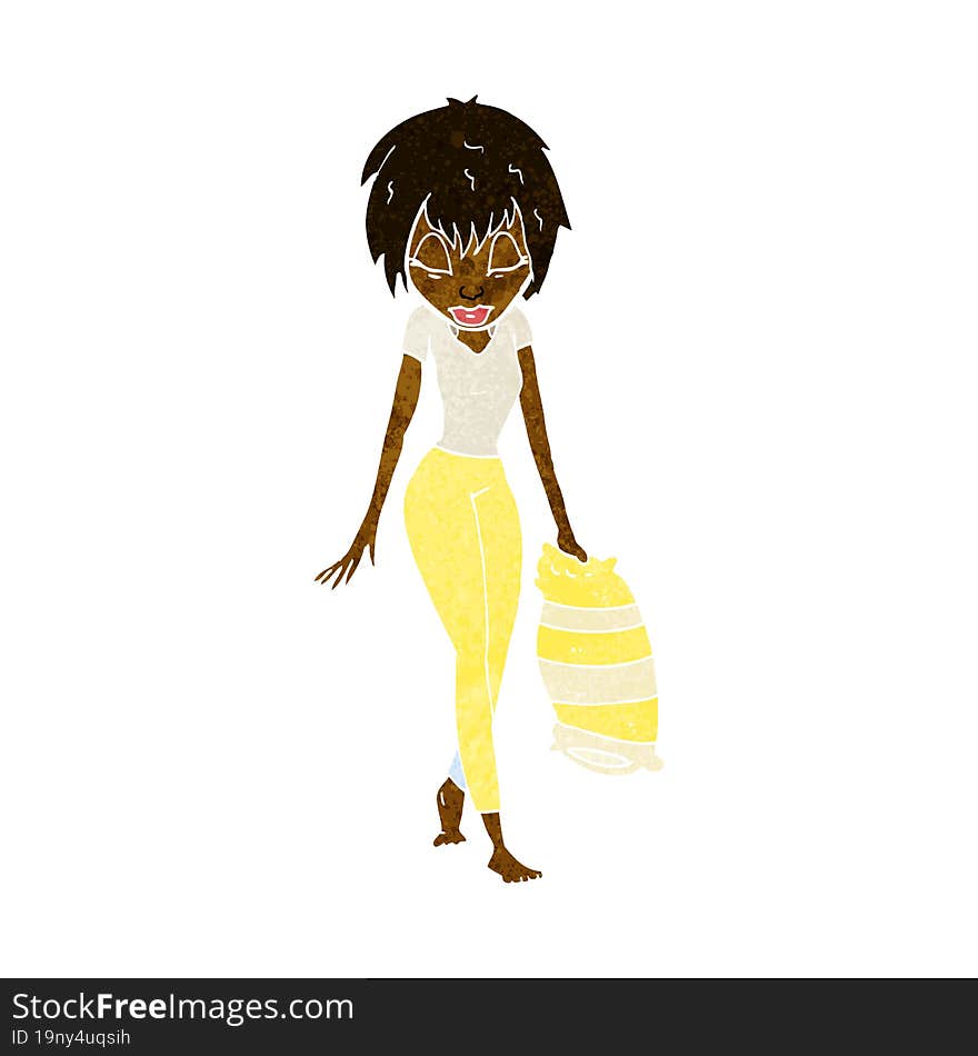 Cartoon Woman Going To Bed