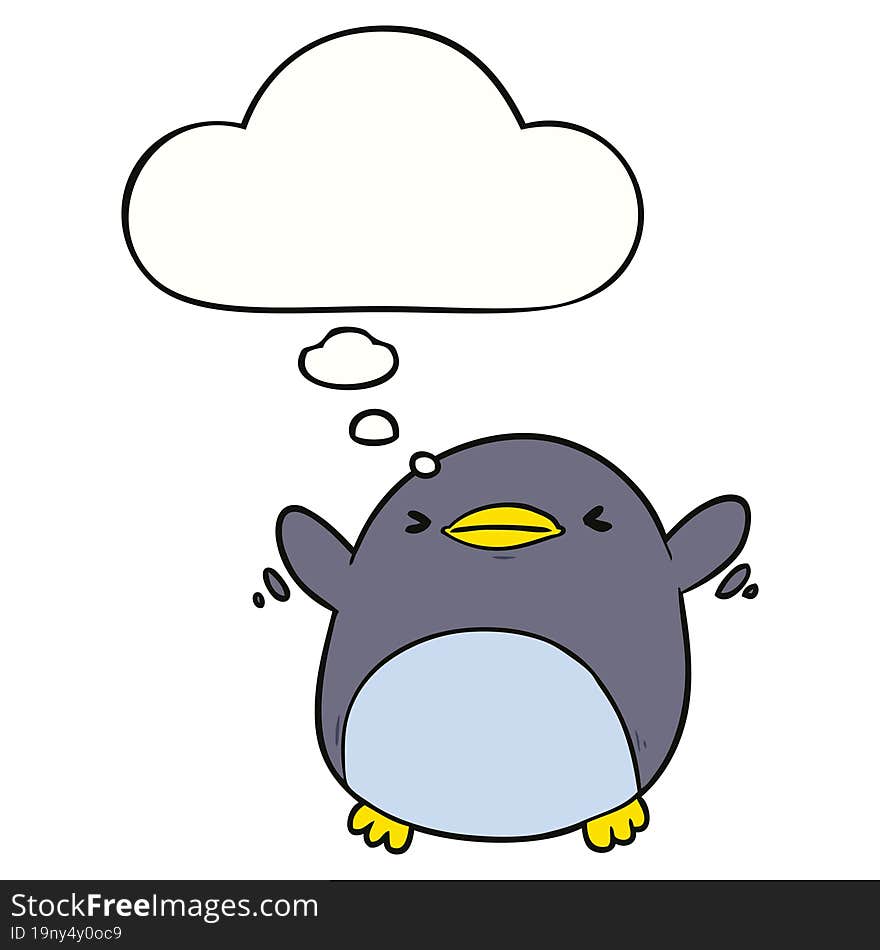 cute cartoon flapping penguin and thought bubble