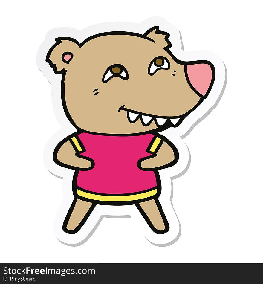 sticker of a cartoon bear showing teeth