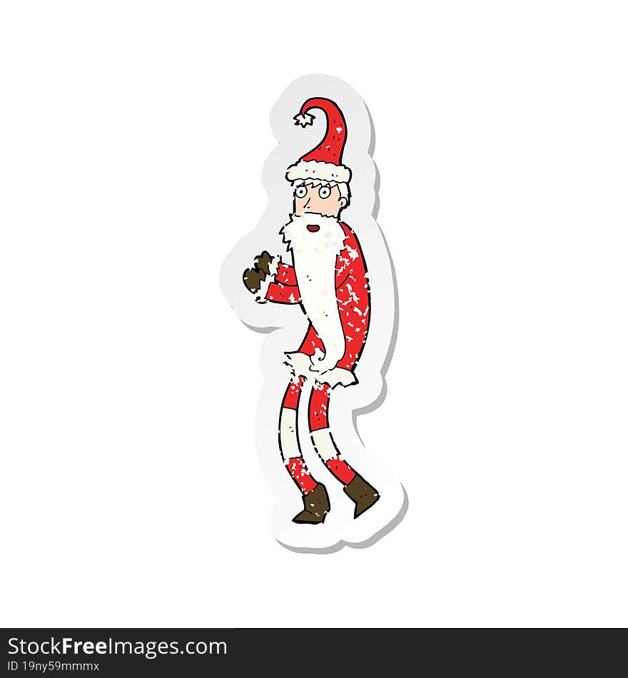 retro distressed sticker of a cartoon santa claus