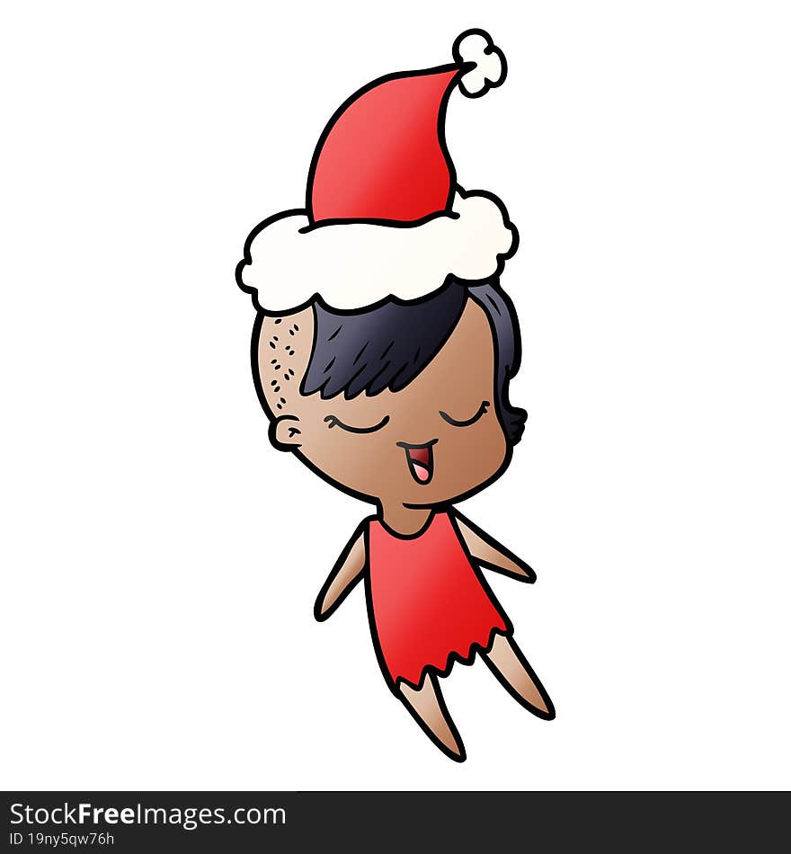 happy gradient cartoon of a girl wearing santa hat