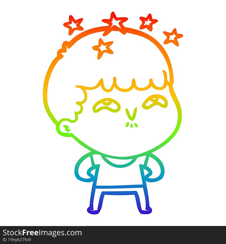 Rainbow Gradient Line Drawing Cartoon Amazed Boy