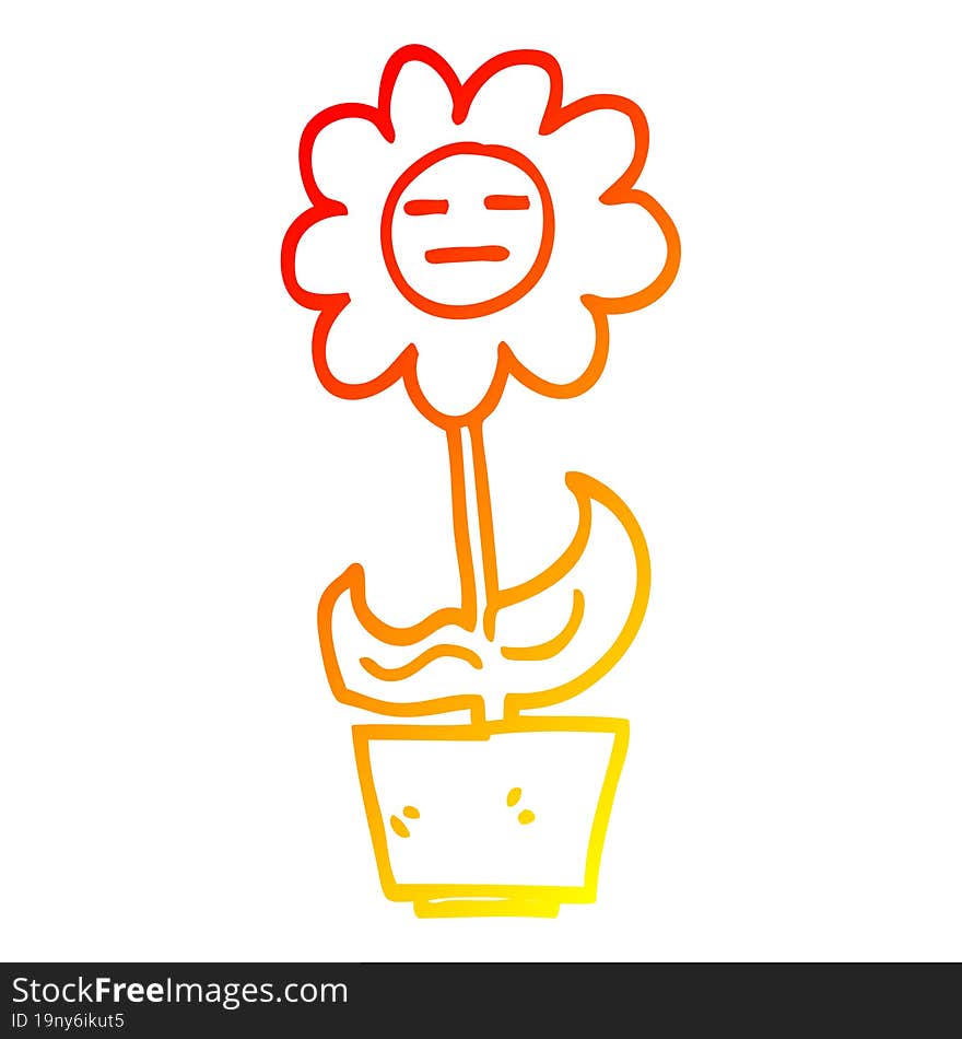 warm gradient line drawing of a cartoon flower in pot