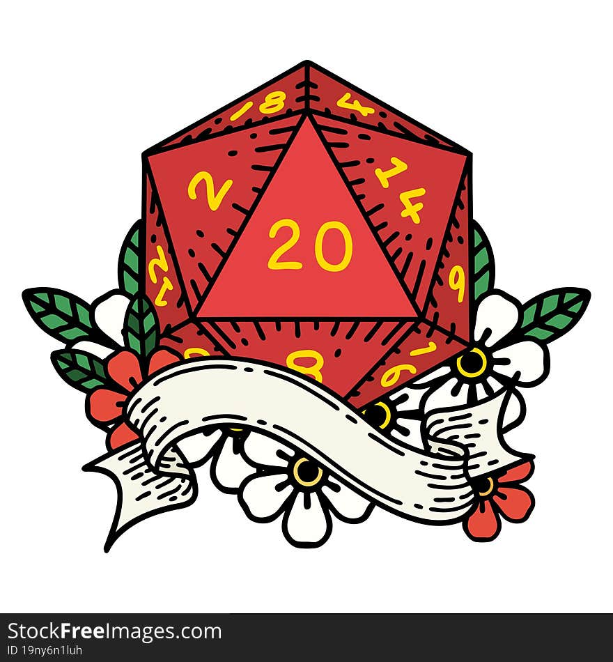 Natural Twenty D20 Dice Roll Illustration