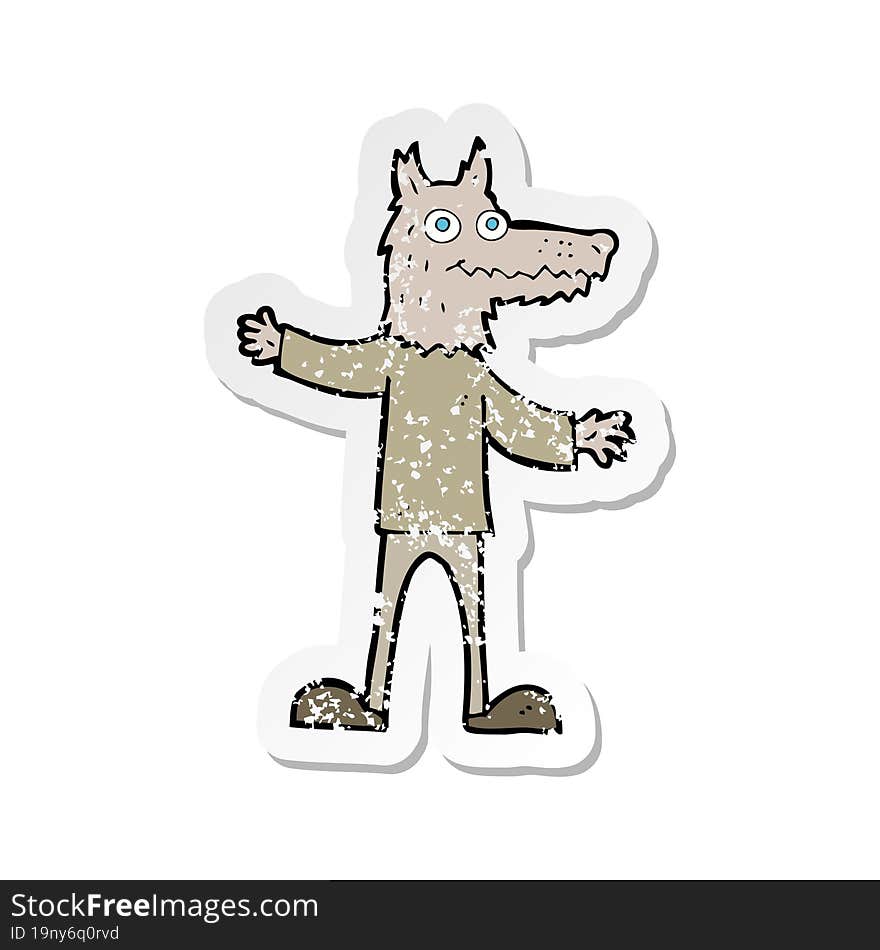 retro distressed sticker of a cartoon wolf man