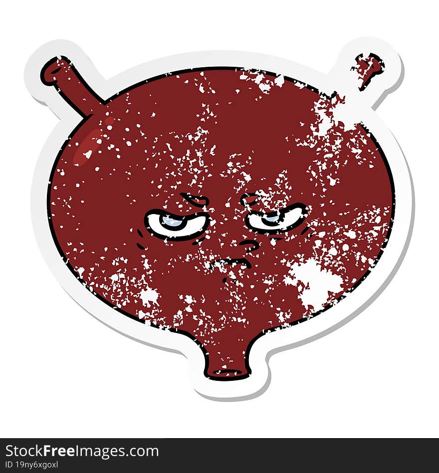 distressed sticker of a cartoon angry bladder