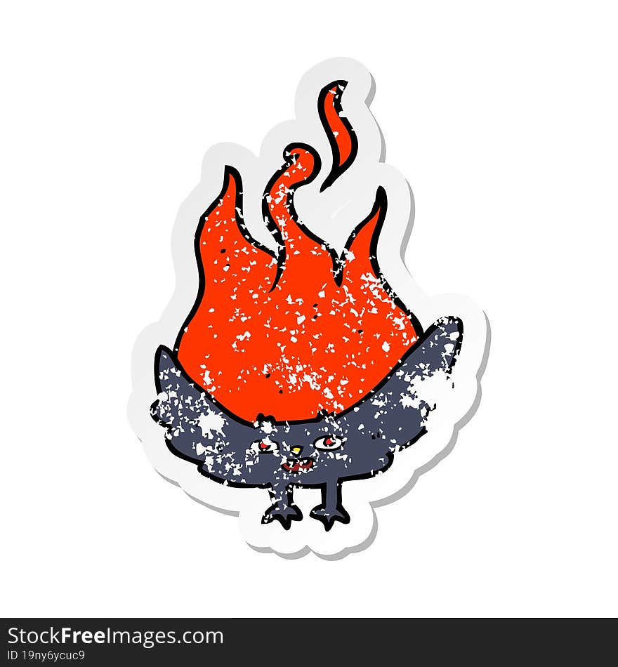 retro distressed sticker of a cartoon flaming halloween bat