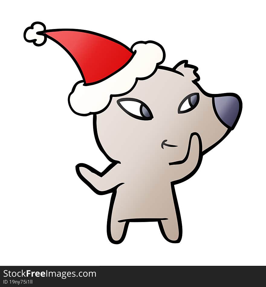 cute gradient cartoon of a bear wearing santa hat