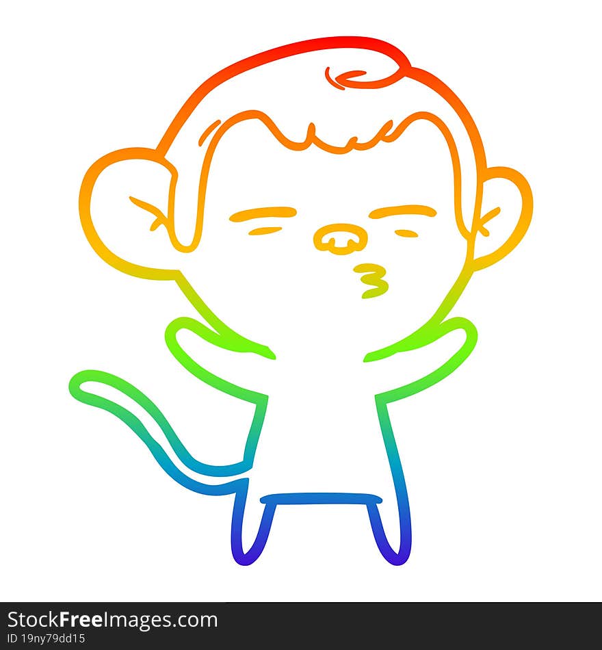 rainbow gradient line drawing cartoon suspicious monkey