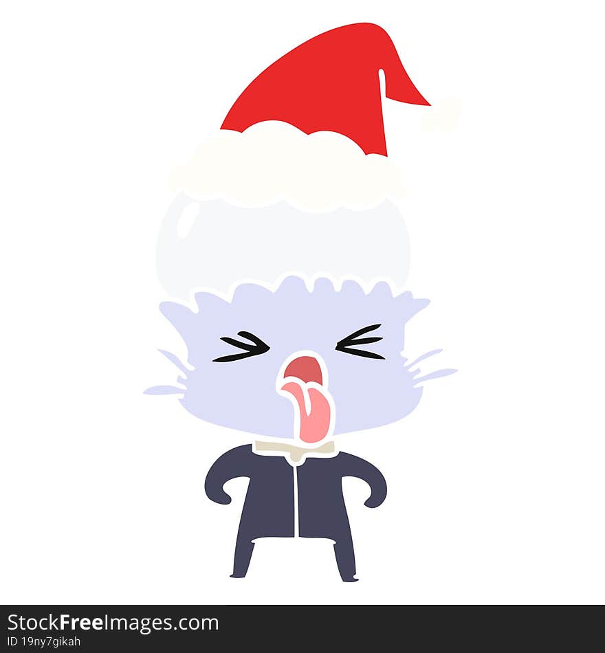 weird flat color illustration of a alien wearing santa hat