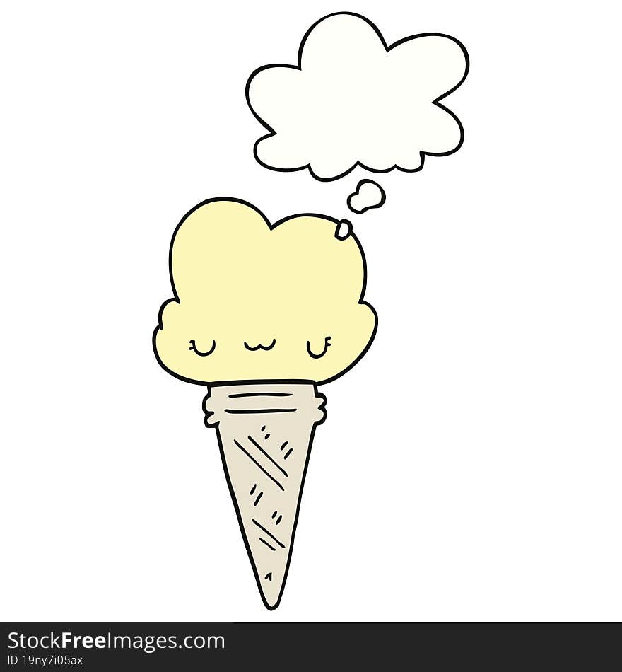 cartoon ice cream with face and thought bubble