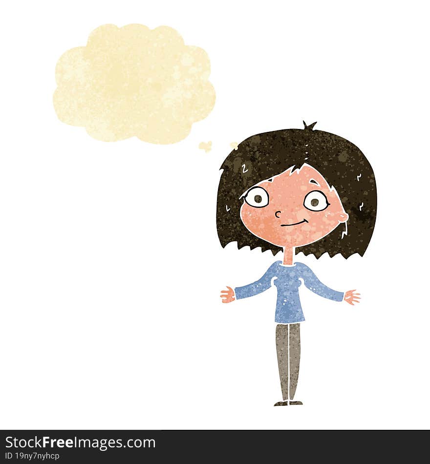 Cartoon Woman Shrugging Shoulders With Thought Bubble