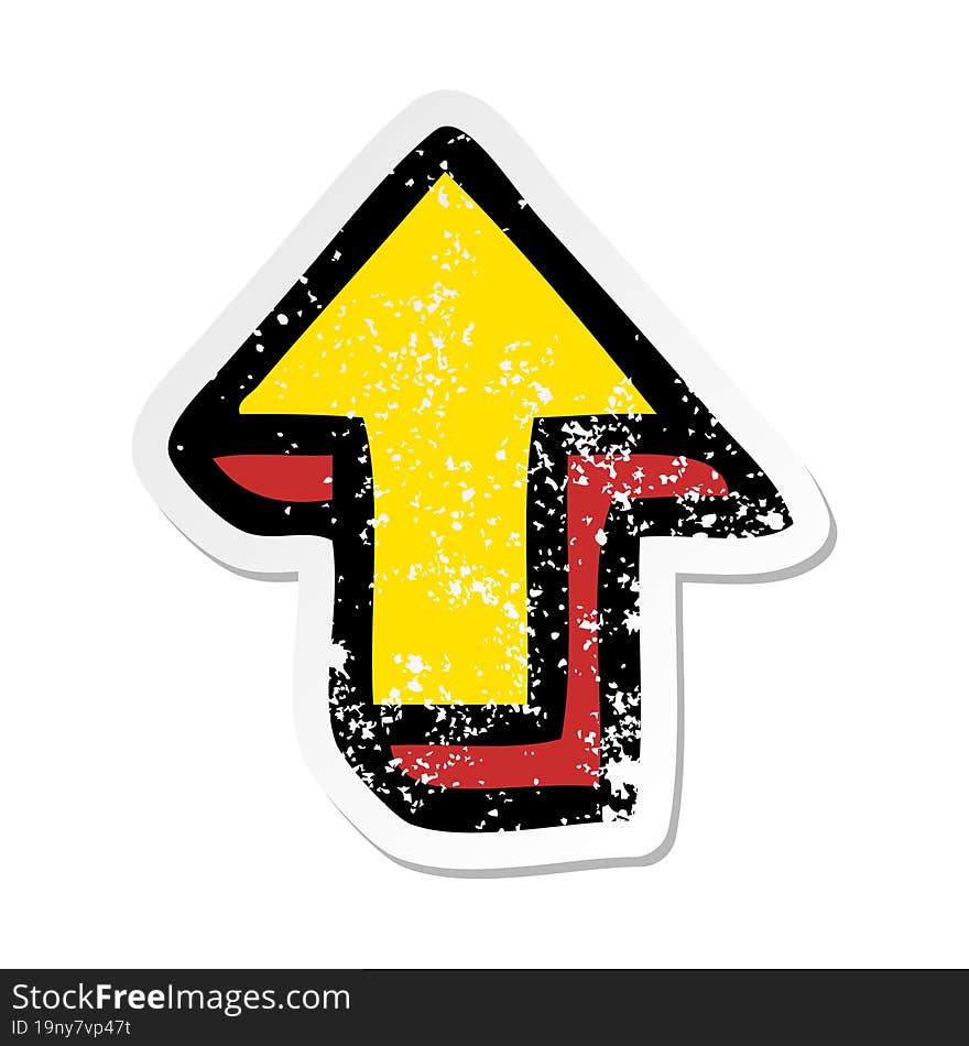 distressed sticker of a cute cartoon directional arrow