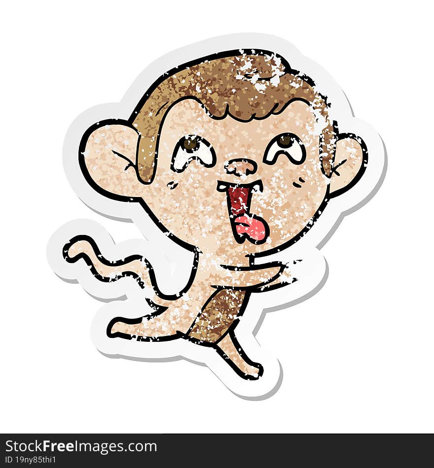 distressed sticker of a crazy cartoon monkey running