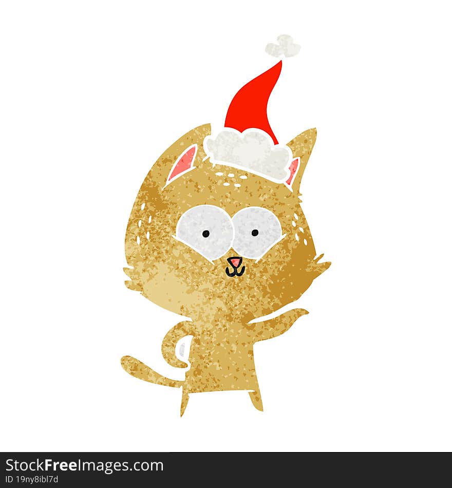 retro cartoon of a cat wearing santa hat