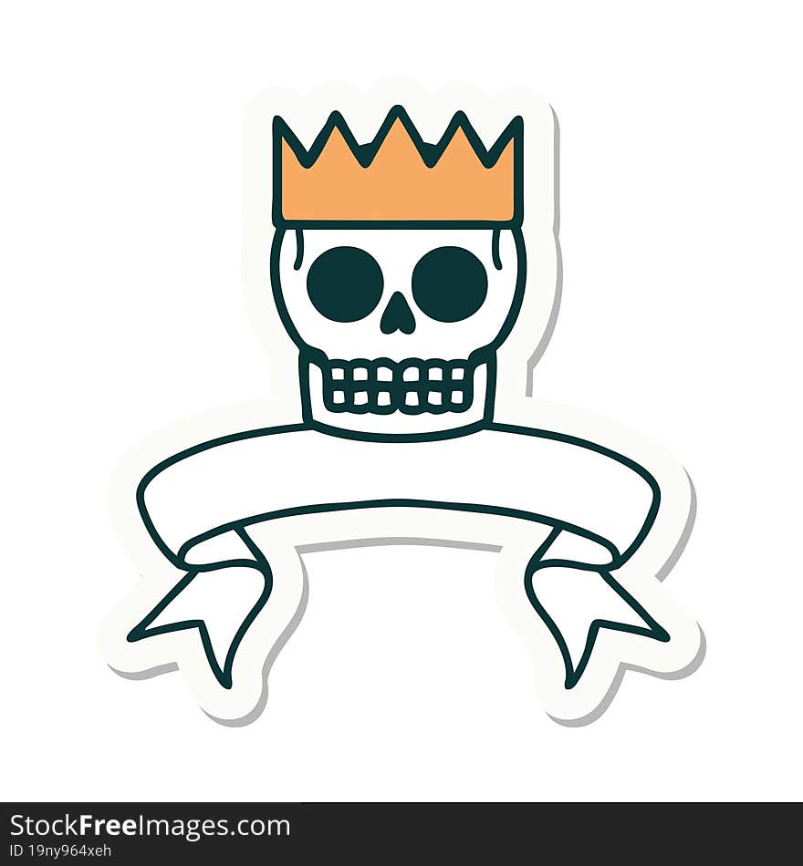 tattoo sticker with banner of a skull and crown