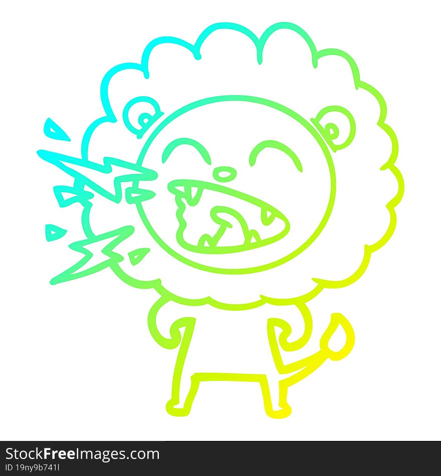 cold gradient line drawing cartoon roaring lion