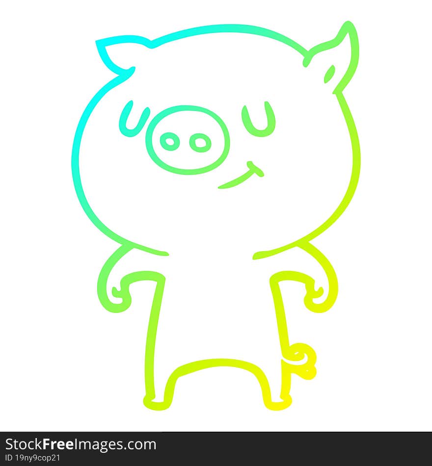 Cold Gradient Line Drawing Happy Cartoon Pig