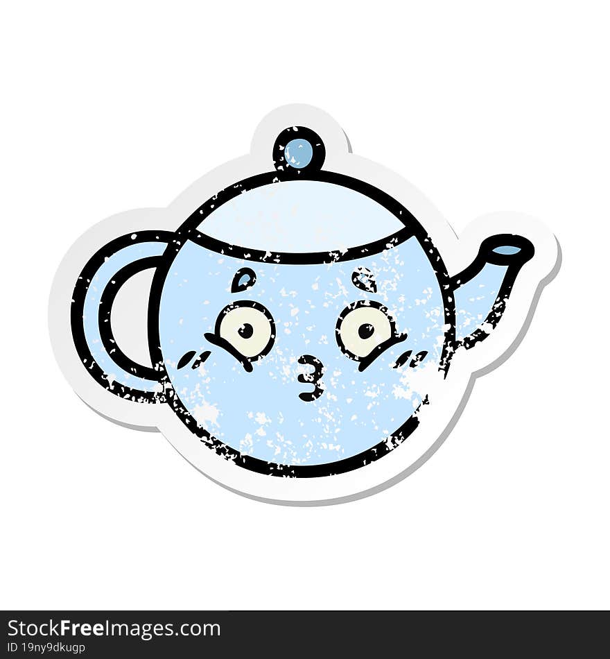 distressed sticker of a cute cartoon tea pot