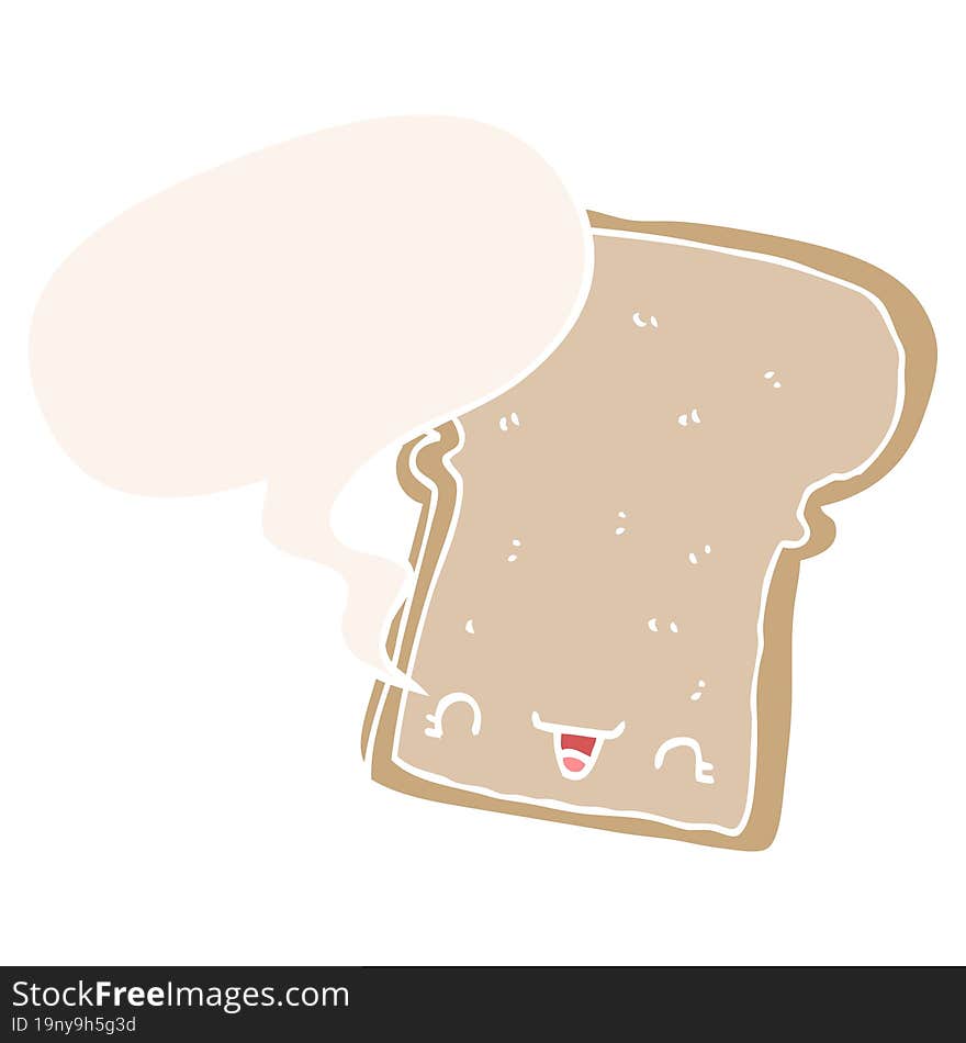 cute cartoon slice of bread and speech bubble in retro style