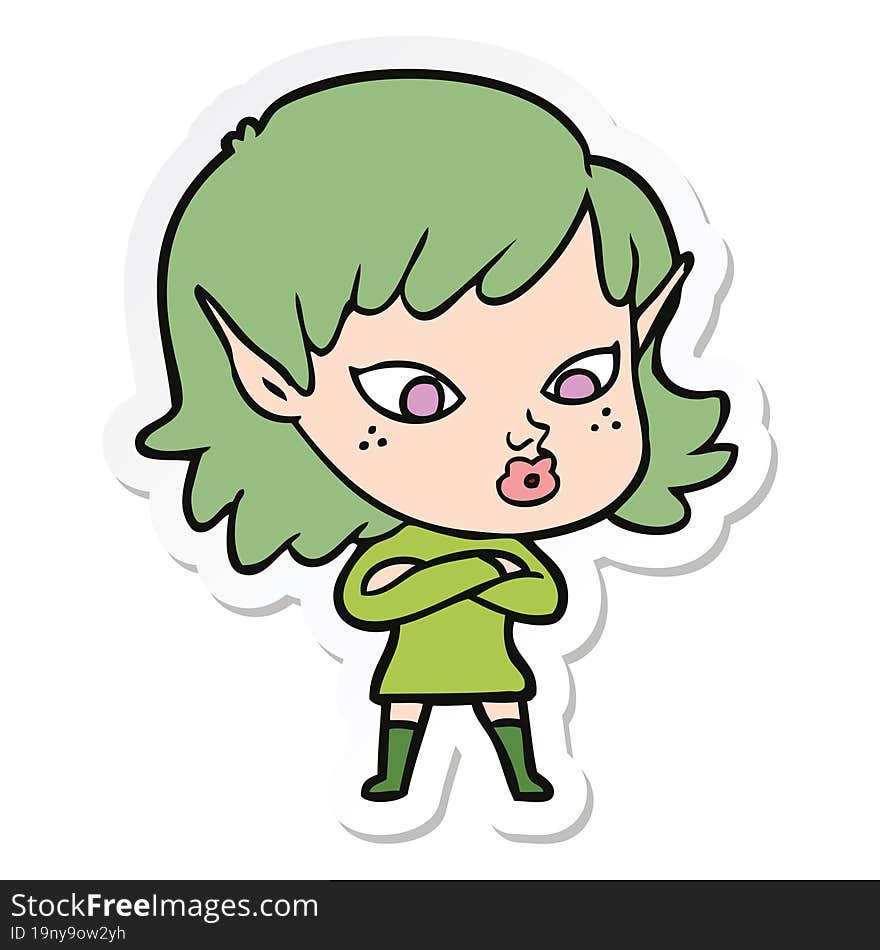 sticker of a pretty cartoon elf girl