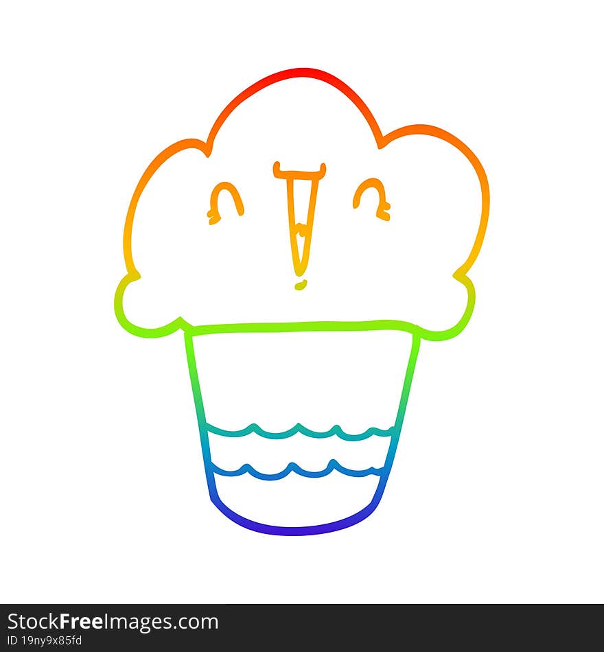 rainbow gradient line drawing cartoon cupcake with face