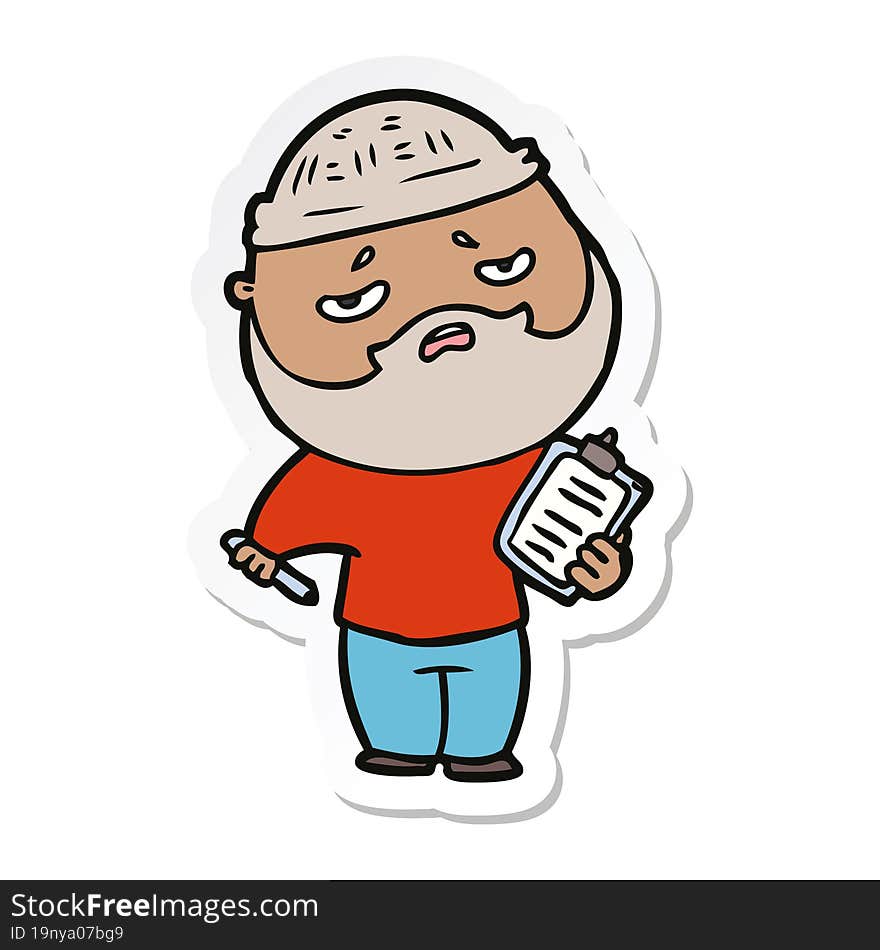 sticker of a cartoon worried man with beard