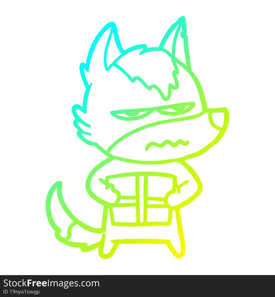 Cold Gradient Line Drawing Cartoon Annoyed Wolf