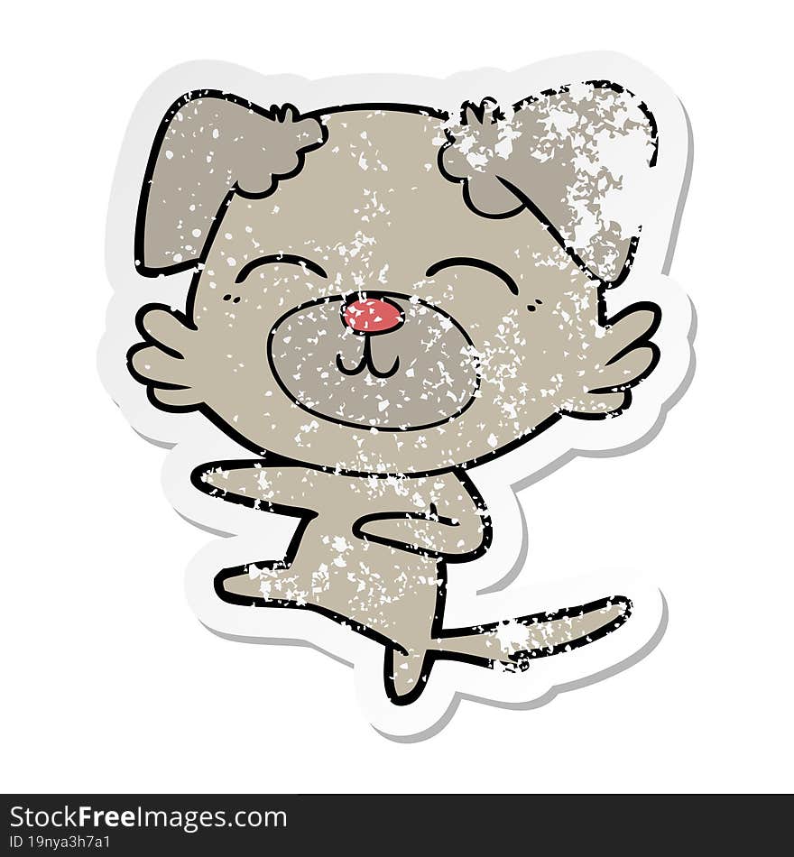 distressed sticker of a cartoon dog kicking