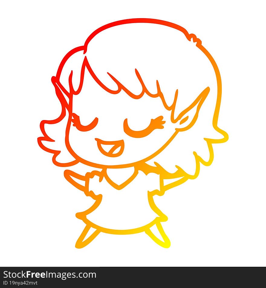 warm gradient line drawing happy cartoon elf girl