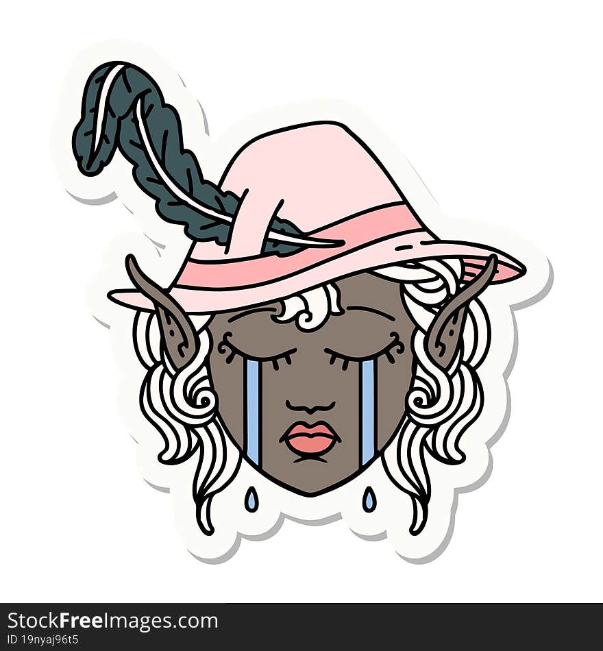 Crying Elf Bard Character Face Sticker