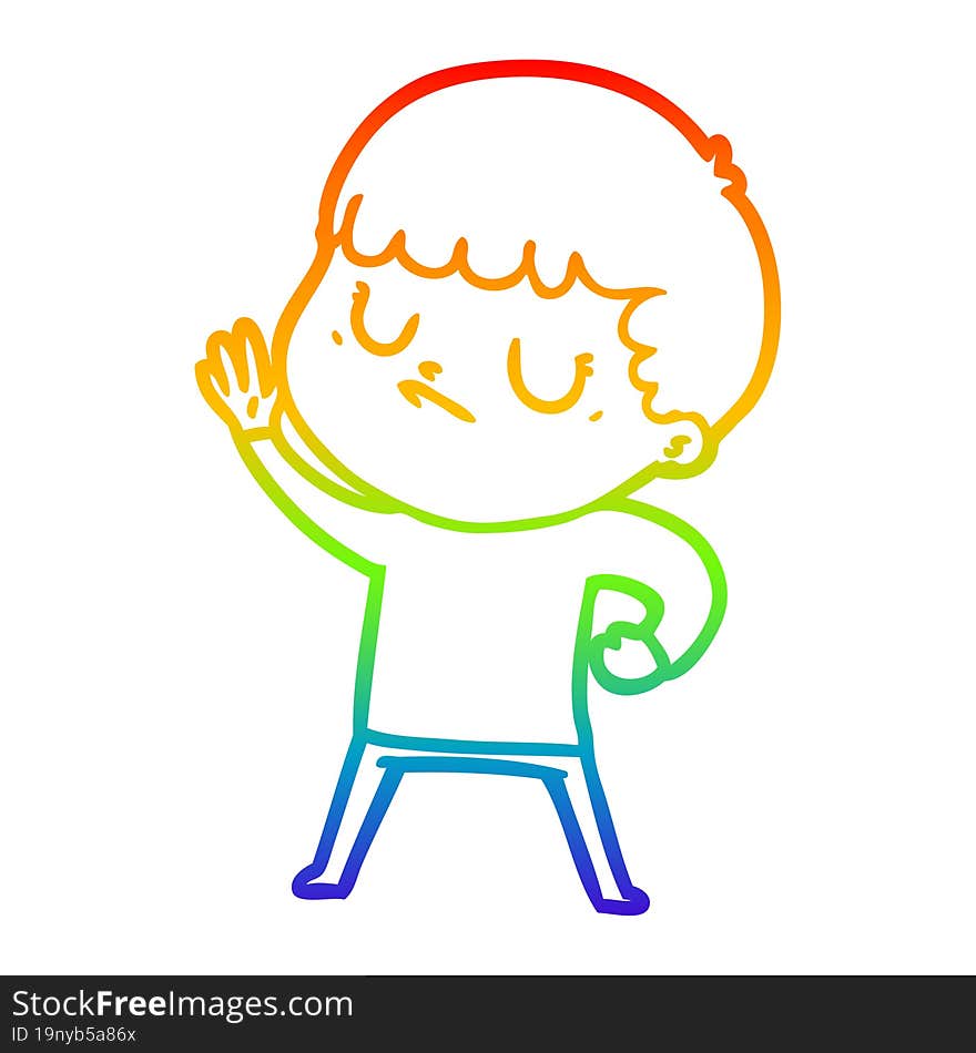 Rainbow Gradient Line Drawing Cartoon Grumpy Boy