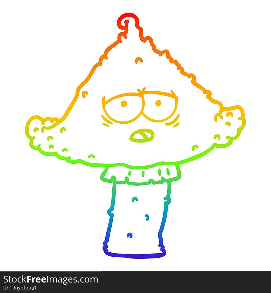 rainbow gradient line drawing of a cartoon mushroom with face