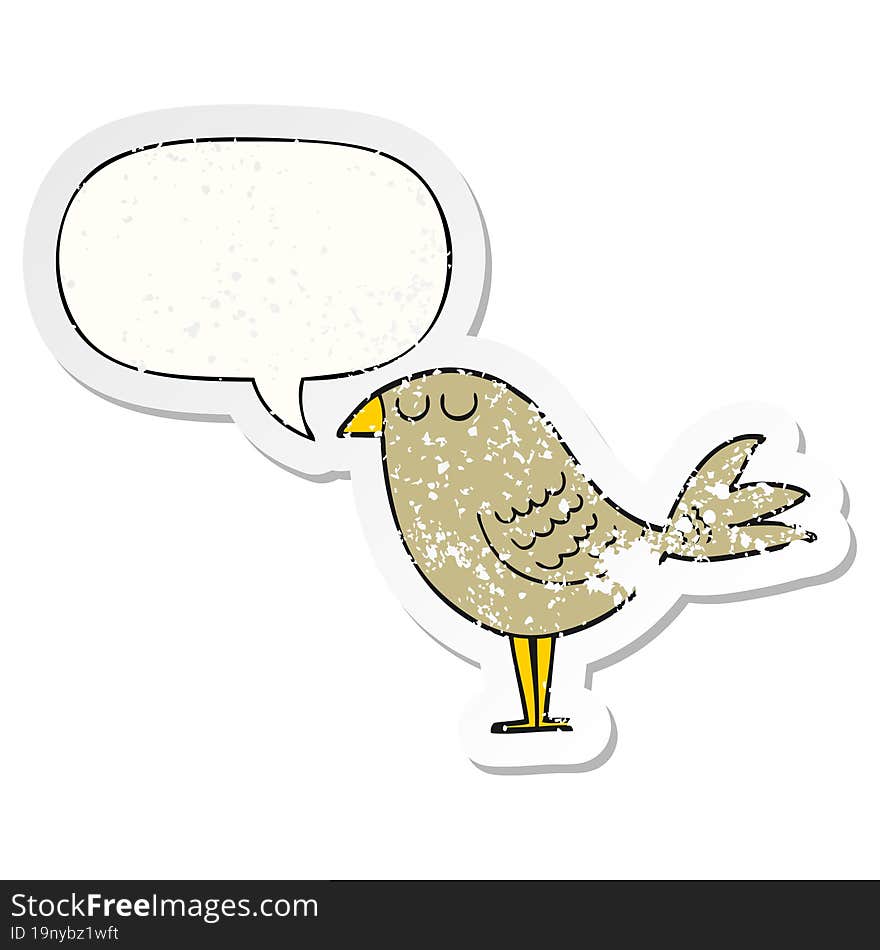 cartoon bird and speech bubble distressed sticker