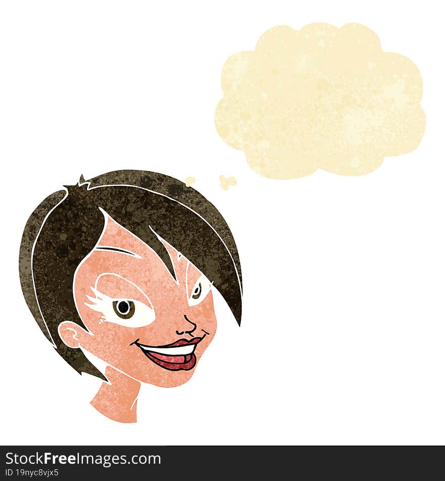 cartoon pretty female face with thought bubble