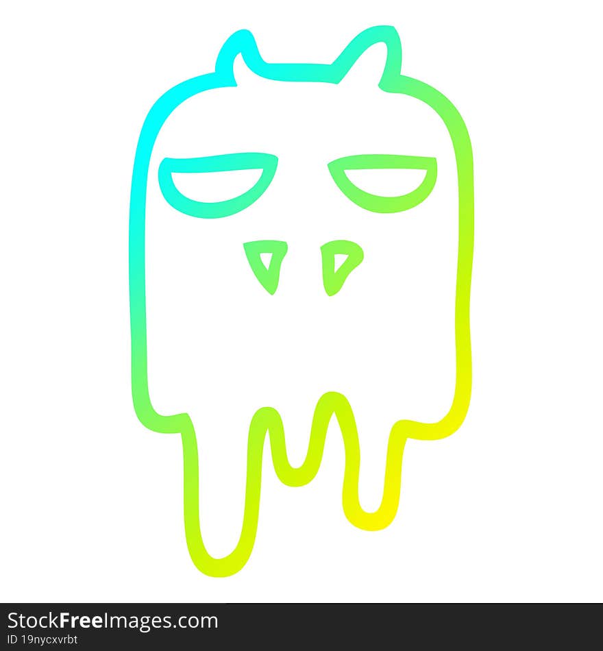 cold gradient line drawing of a cartoon spooky ghost