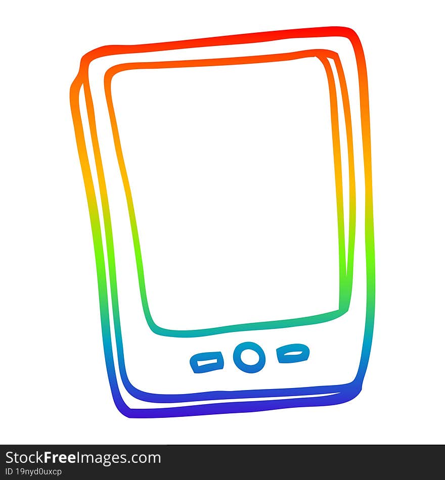 rainbow gradient line drawing of a cartoon touch screen mobile