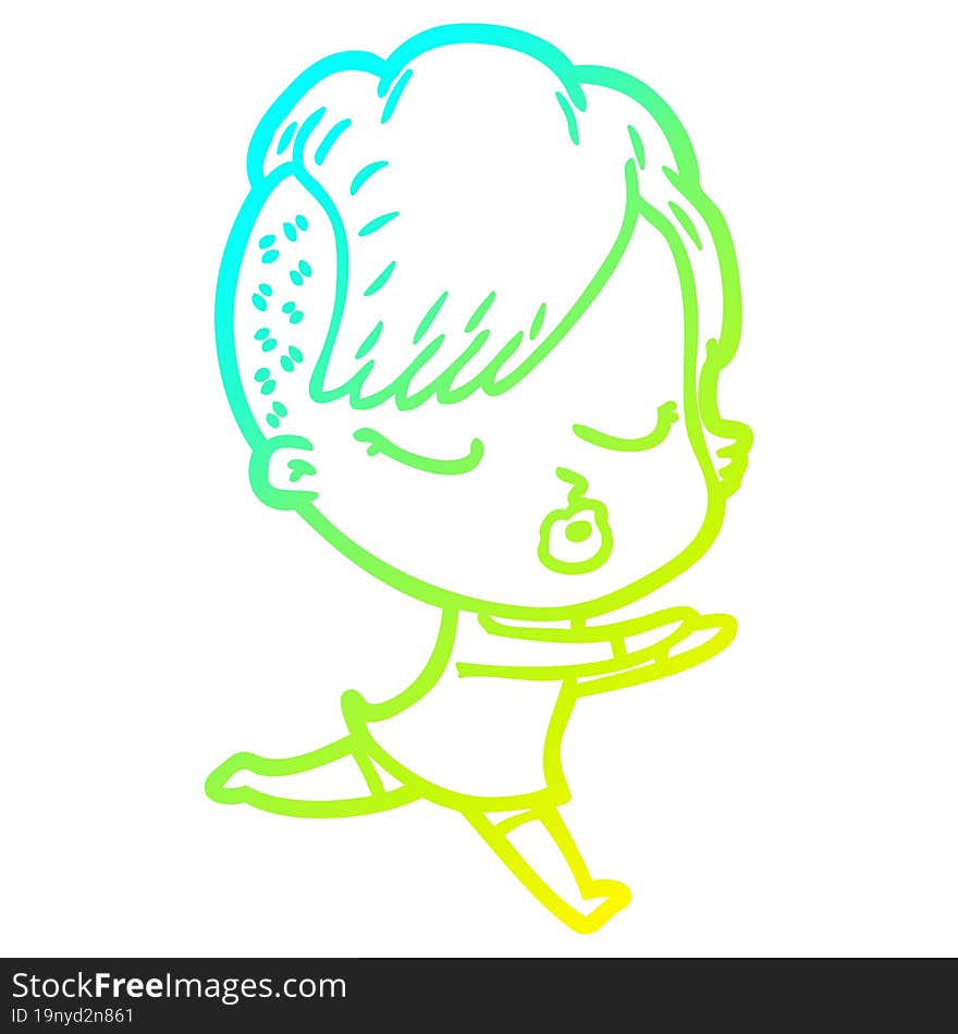 cold gradient line drawing cartoon pretty hipster girl