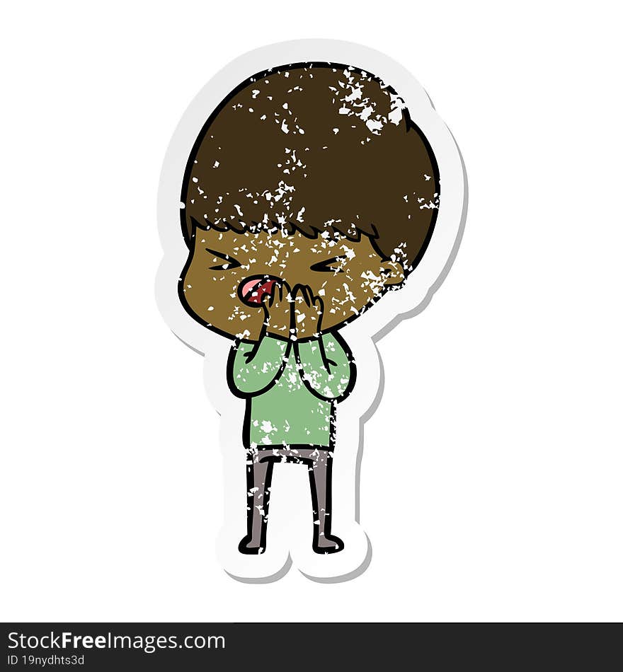 distressed sticker of a cartoon stressed man