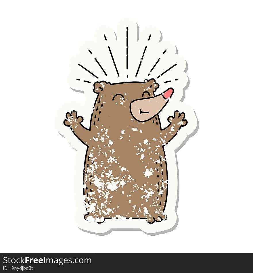 grunge sticker of tattoo style happy bear