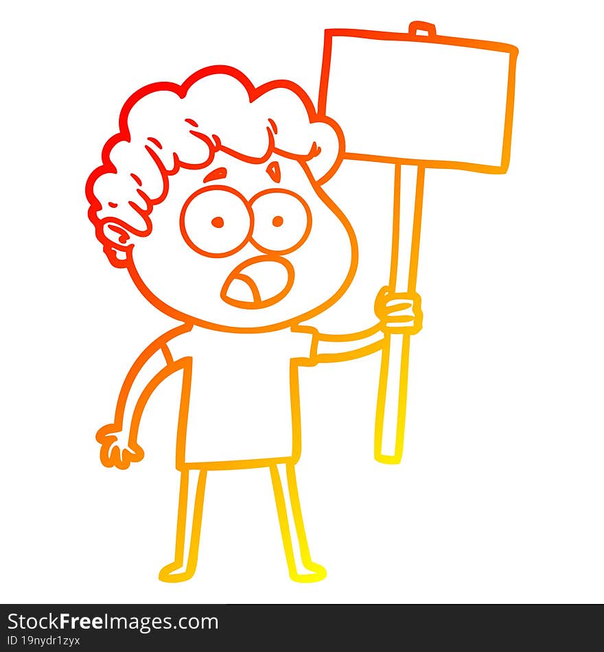 warm gradient line drawing of a cartoon man gasping in surprise