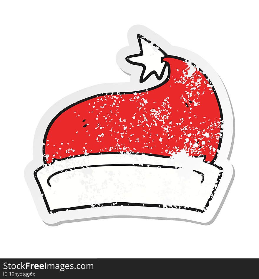 retro distressed sticker of a cartoon christmas hat